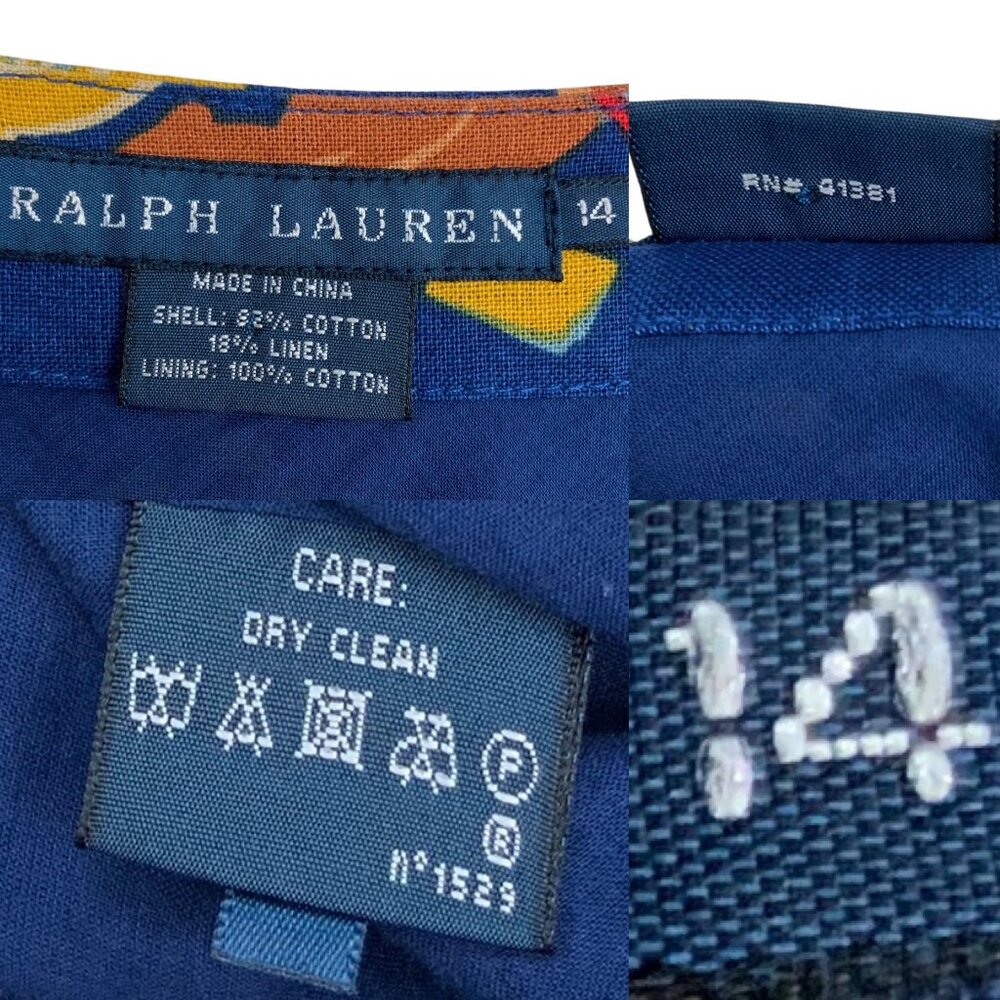 Ralph Lauren Mikaela Retro Print Skirt 14 Blue Novelty Mini Pockets Rare Resort - Picture 4 of 11